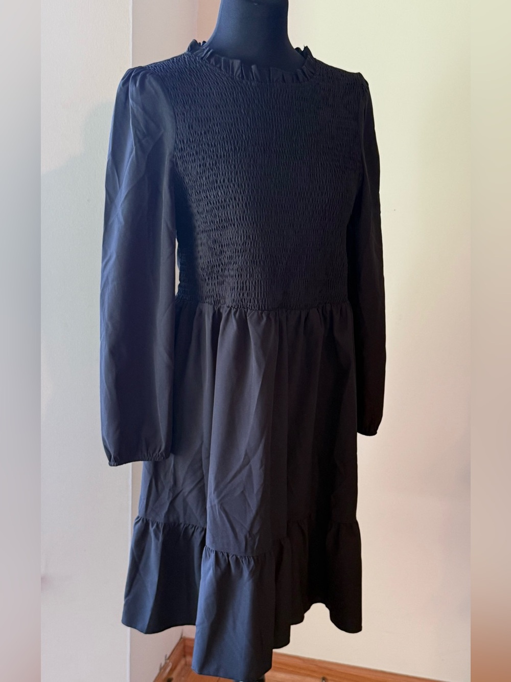 SHEIN Black Smocked Long-Sleeve Women’s Dress Size 1XL